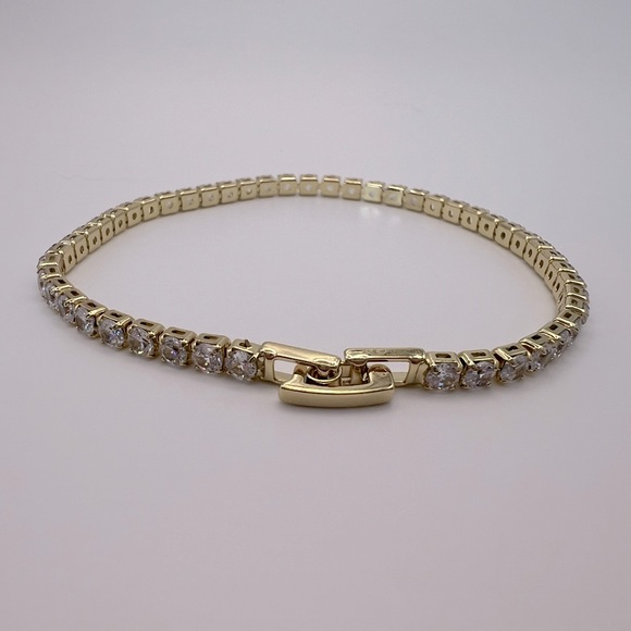 Gold Tone Diamond Simulant Tennis Bracelet - Picture 2 of 2